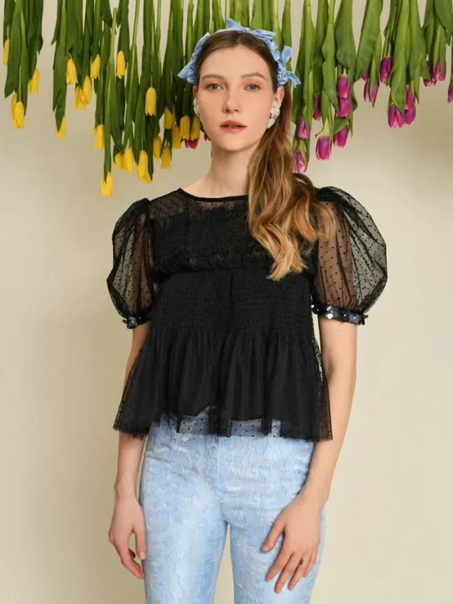 Womenswear DREAM Sofie Spot Tulle Top Black Sister Jane