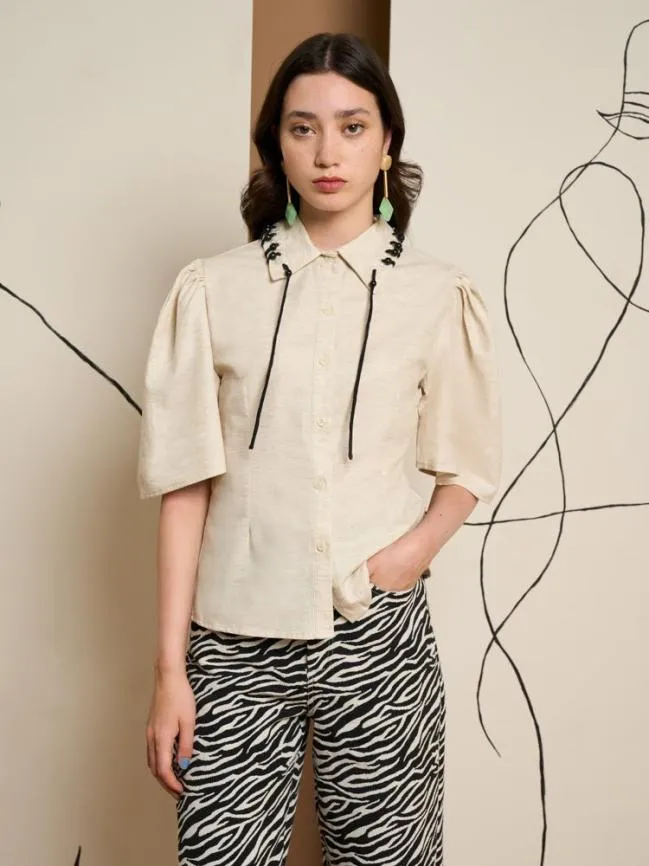 Womenswear Ghospell Frankie Bead Trim Shirt Peatled Cream Sister Jane