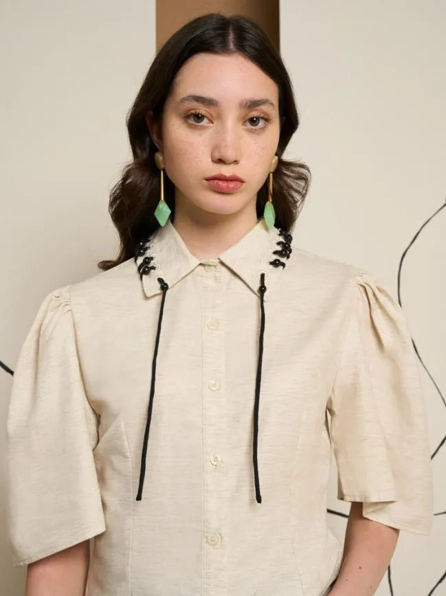 Womenswear Ghospell Frankie Bead Trim Shirt Peatled Cream Sister Jane Womenswear Ghospell Frankie Bead Trim Shirt Peatled Cream Sister Jane
