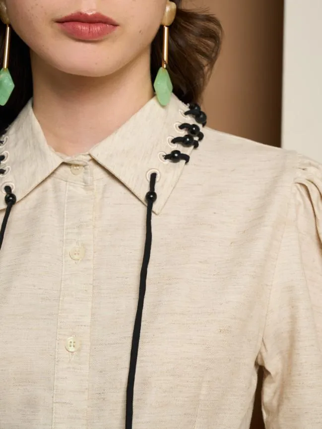 Womenswear Ghospell Frankie Bead Trim Shirt Peatled Cream Sister Jane Womenswear Ghospell Frankie Bead Trim Shirt Peatled Cream Sister Jane