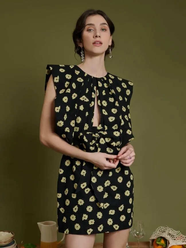 Womenswear Ghospell Imogen Print Mini Dress Black Pale Yellow Sister Jane