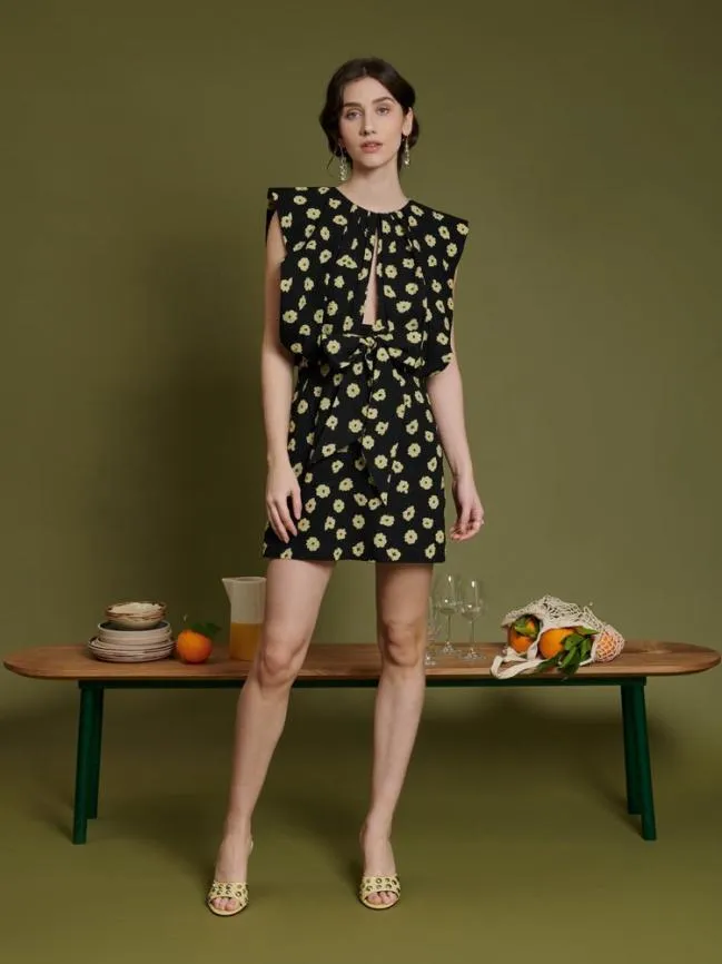 Womenswear Ghospell Imogen Print Mini Dress Black Pale Yellow Sister Jane Womenswear Ghospell Imogen Print Mini Dress Black Pale Yellow Sister Jane
