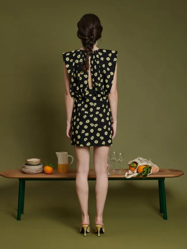 Womenswear Ghospell Imogen Print Mini Dress Black Pale Yellow Sister Jane Womenswear Ghospell Imogen Print Mini Dress Black Pale Yellow Sister Jane