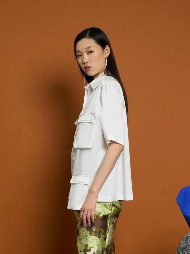 Womenswear Ghospell Mallory Cargo Pocket Shirt Bright White Sister Jane Womenswear Ghospell Mallory Cargo Pocket Shirt Bright White Sister Jane