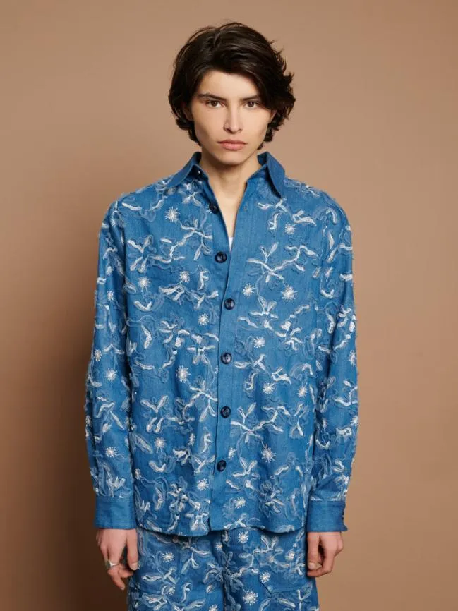 Womenswear Honeycomb Denim Over Shirt Indigo Blue Sister Jane