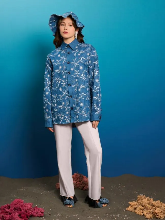 Womenswear Honeycomb Denim Over Shirt Indigo Blue Sister Jane Womenswear Honeycomb Denim Over Shirt Indigo Blue Sister Jane