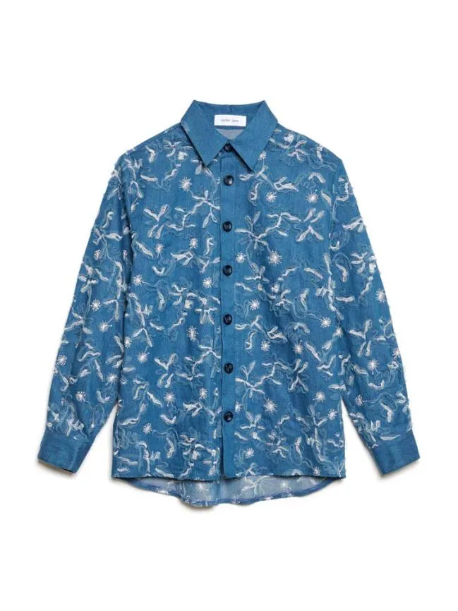 Womenswear Honeycomb Denim Over Shirt Indigo Blue Sister Jane Womenswear Honeycomb Denim Over Shirt Indigo Blue Sister Jane