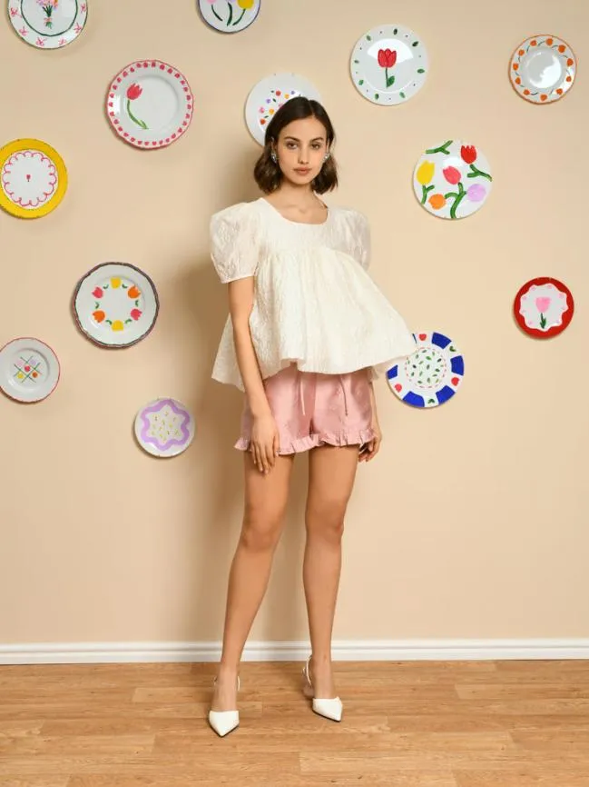Womenswear Tulip Jacquard Ruffle Shorts Pastel Pink Sister Jane Womenswear Tulip Jacquard Ruffle Shorts Pastel Pink Sister Jane