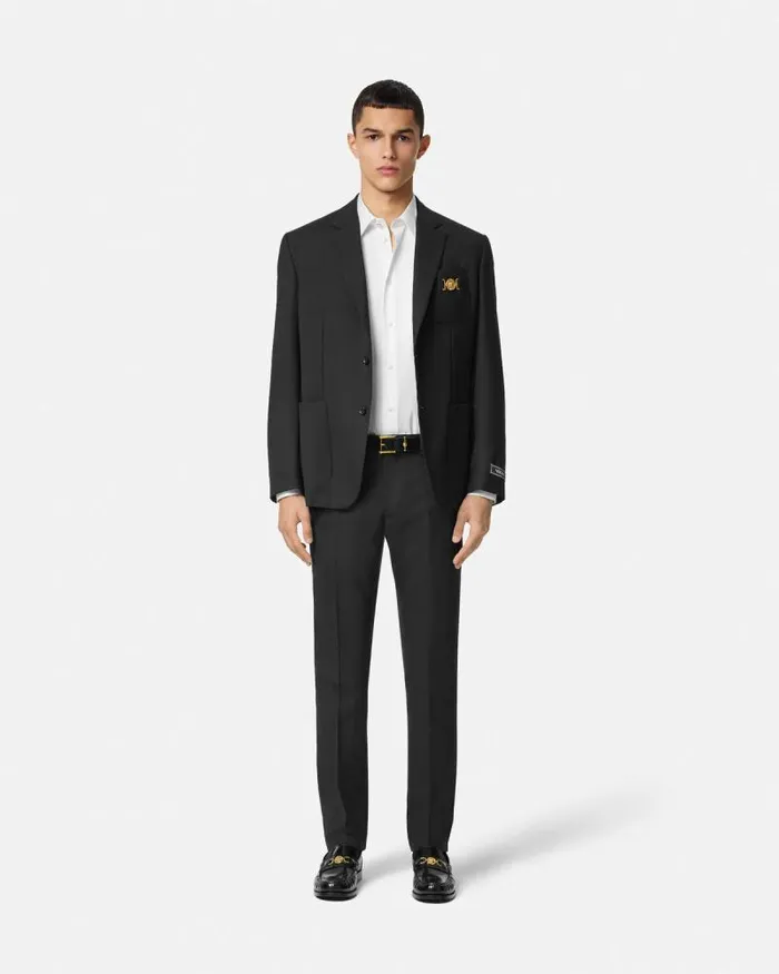 Wool Formal Pants Black Men Versace Blazers and Suits
