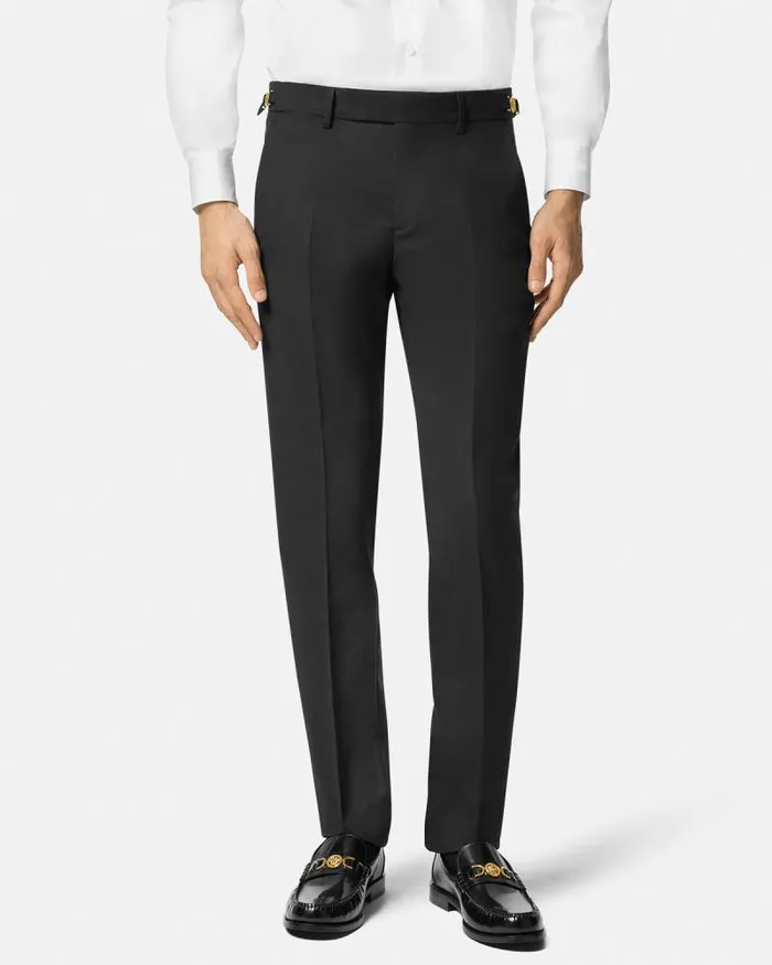 Wool Formal Pants Black Men Versace Blazers and Suits