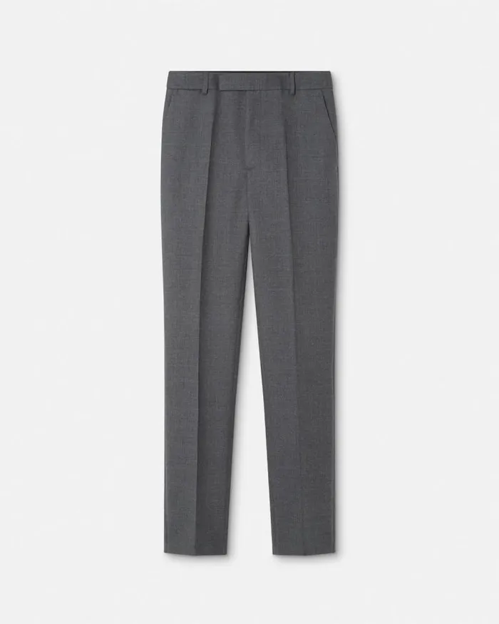 Wool Gabardine Formal Pants Gray Men Versace Blazers and Suits