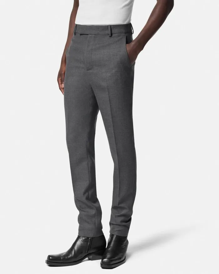 Wool Gabardine Formal Pants Gray Men Versace Blazers and Suits