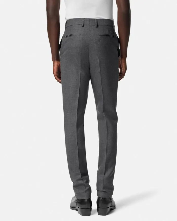 Wool Gabardine Formal Pants Gray Men Versace Blazers and Suits