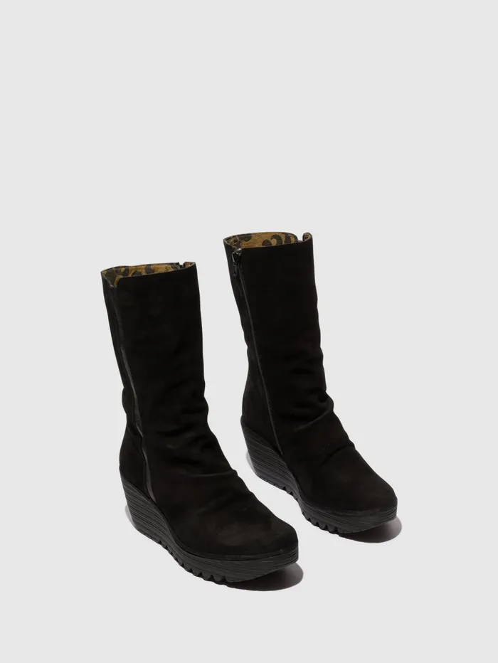 Zip Up Ankle Boots YEMY408FLY OIL SUEDEMOUSSE BLACK Women Fly London Ankle Boots