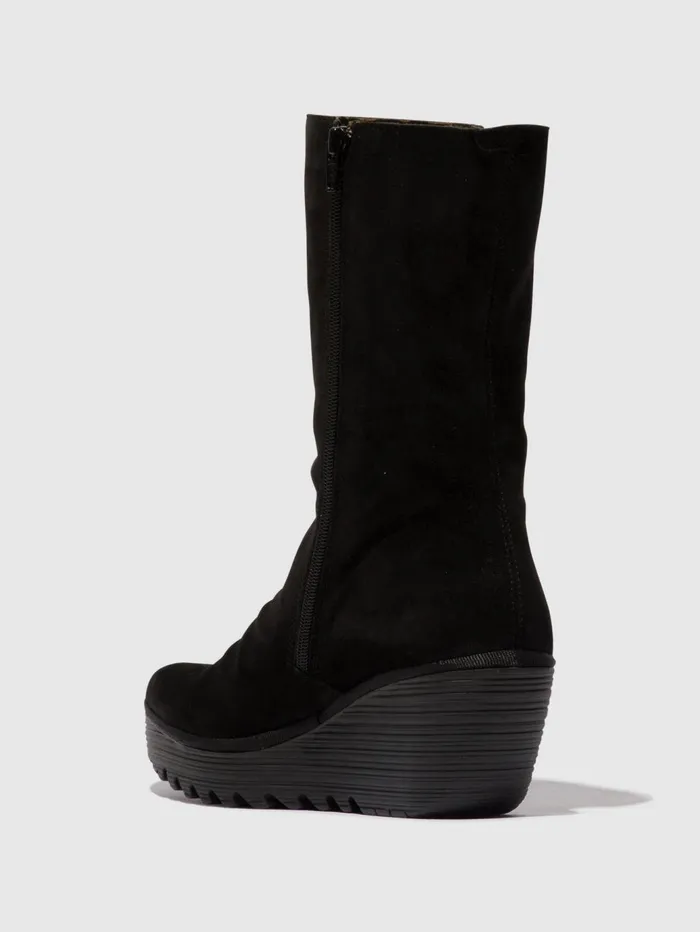 Zip Up Ankle Boots YEMY408FLY OIL SUEDEMOUSSE BLACK Women Fly London Ankle Boots