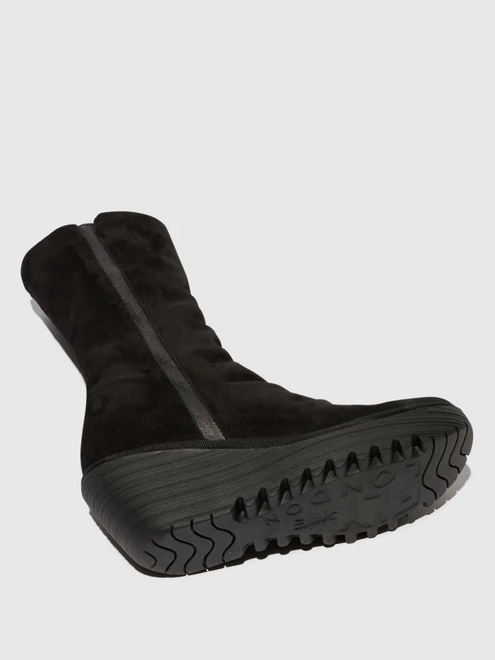 Zip Up Ankle Boots YEMY408FLY OIL SUEDEMOUSSE BLACK Women Fly London Ankle Boots